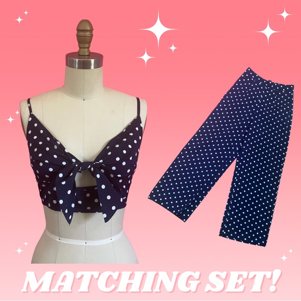 Nasty Gal Darling Polka Dot MATCHING SET! Cropped Tie Front Tank Wide Leg Pants